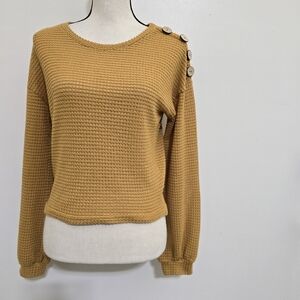 size Medium Waffle Knit Slightly Cropped Sweater Mustard Yellow DEREK HEART